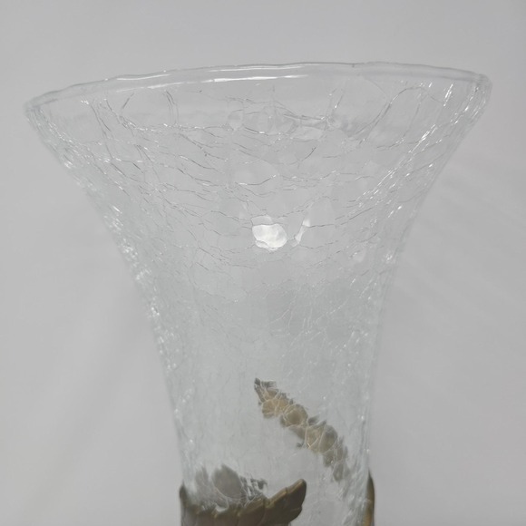 Vintage Art Nouveau Hand Blown Glass Vase w/ Ornate Brass Base 15 X 8.5
